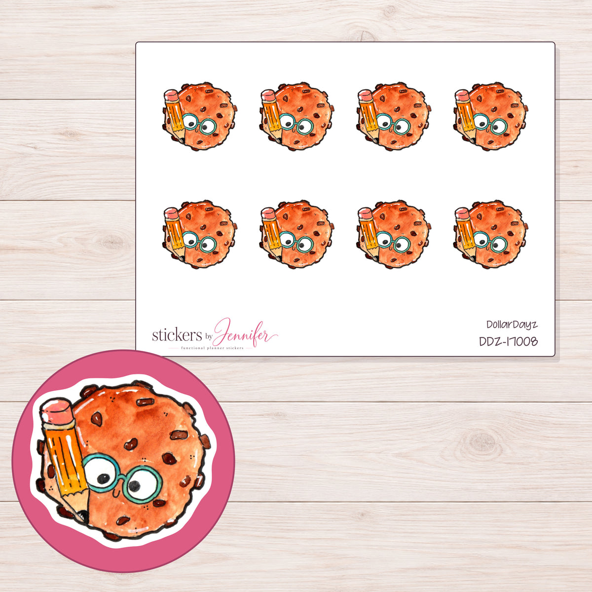 DDZ-17008 planner sticker sheet with enlarged sticker detail