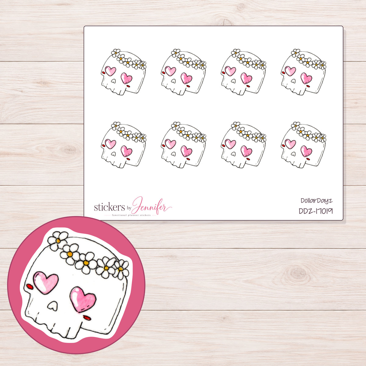 DDZ-17019 planner sticker sheet with enlarged sticker detail