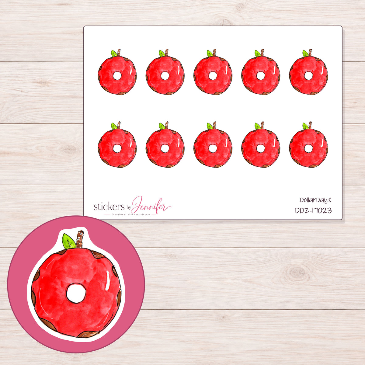 DDZ-17023 planner sticker sheet with enlarged sticker detail