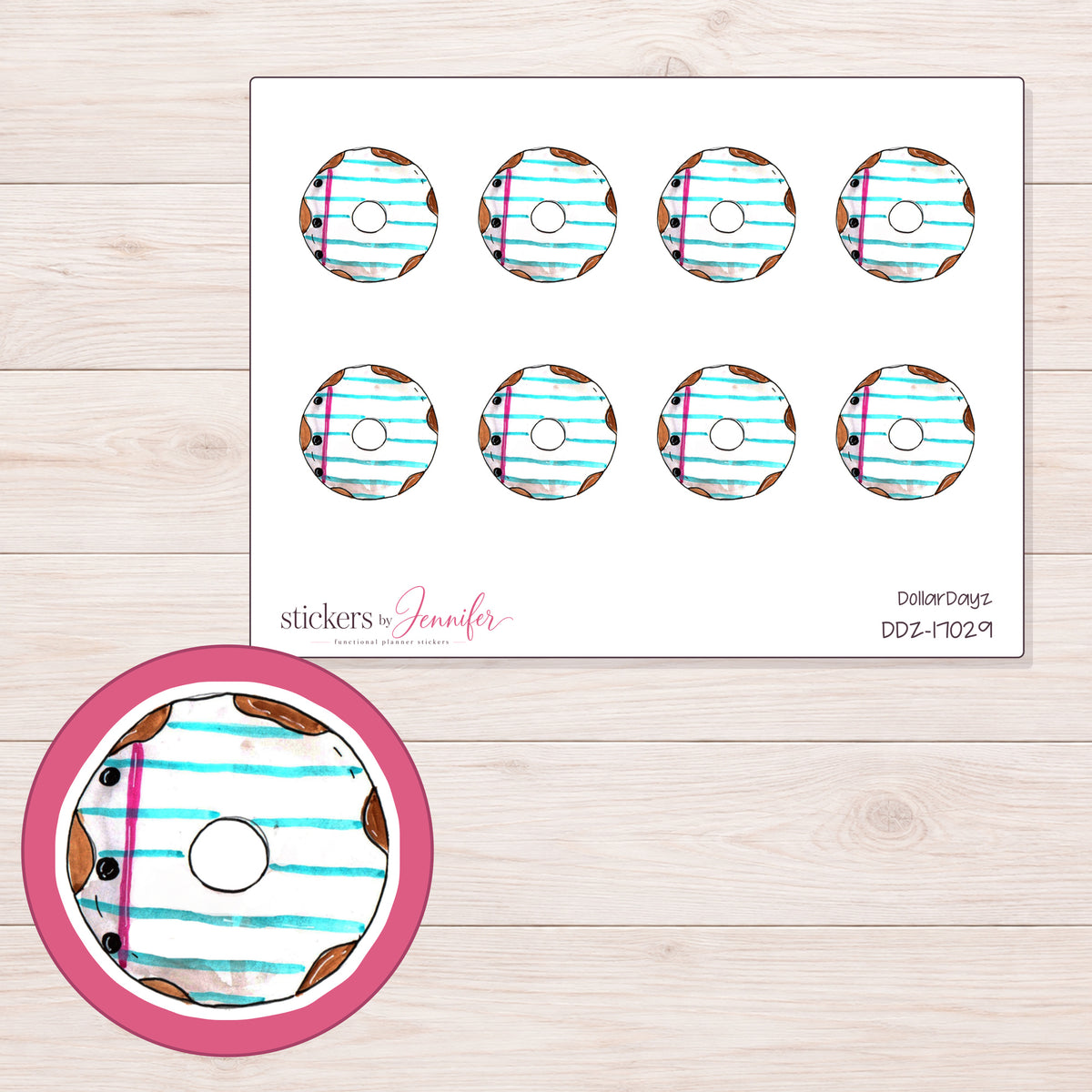 DDZ-17029 planner sticker sheet with enlarged sticker detail