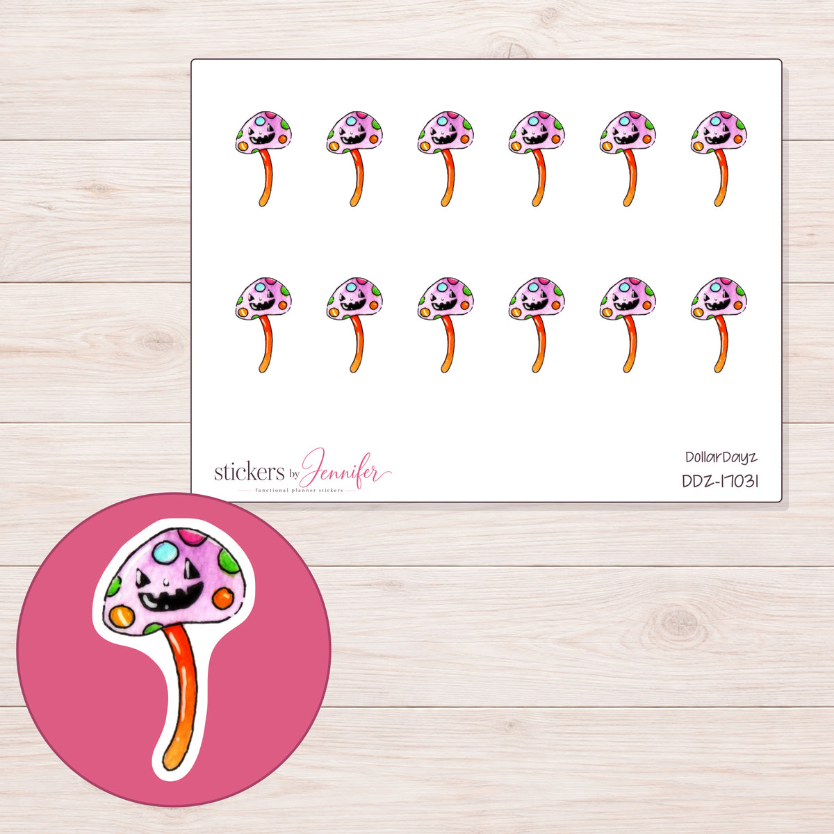 DDZ-17031 planner sticker sheet with enlarged sticker detail