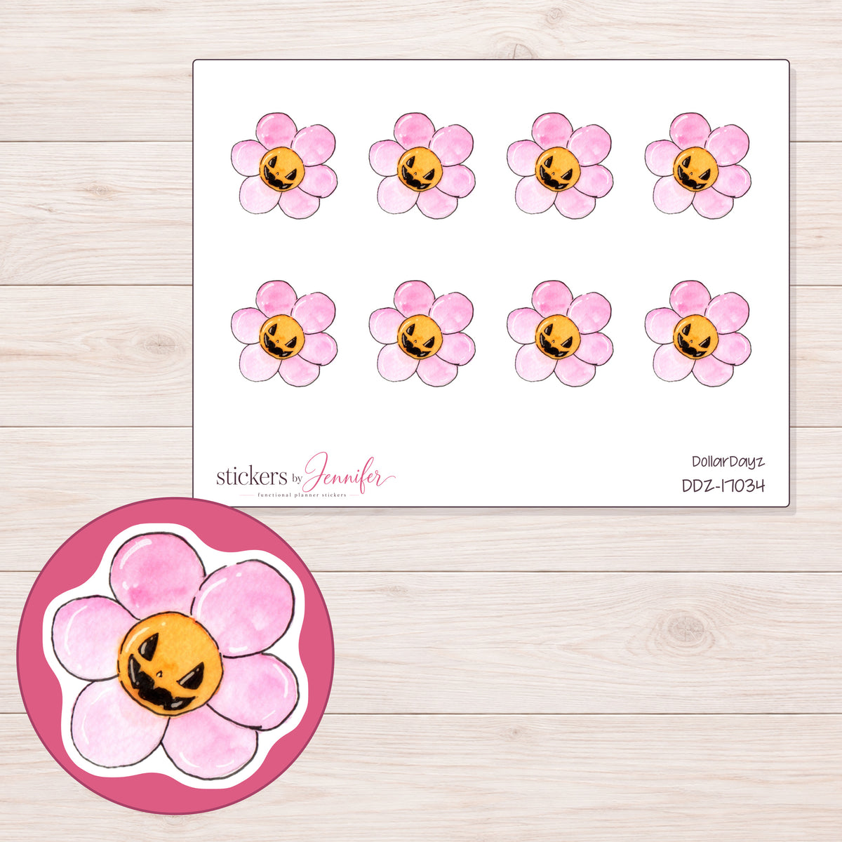 DDZ-17034 planner sticker sheet with enlarged sticker detail