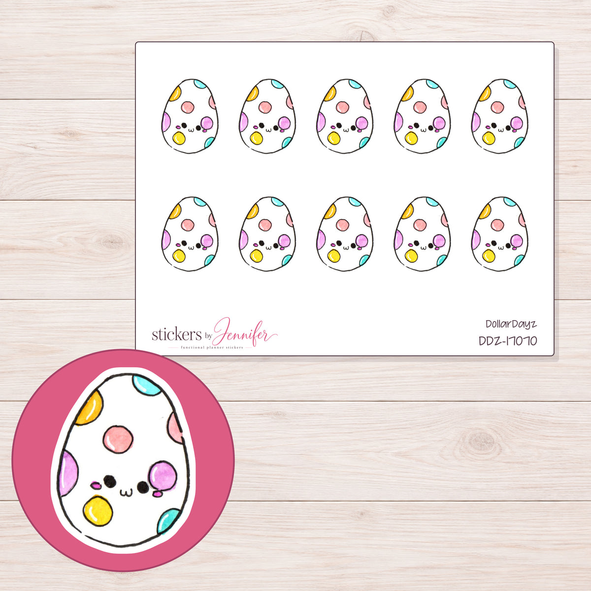 DDZ-17070 planner sticker sheet with enlarged sticker detail
