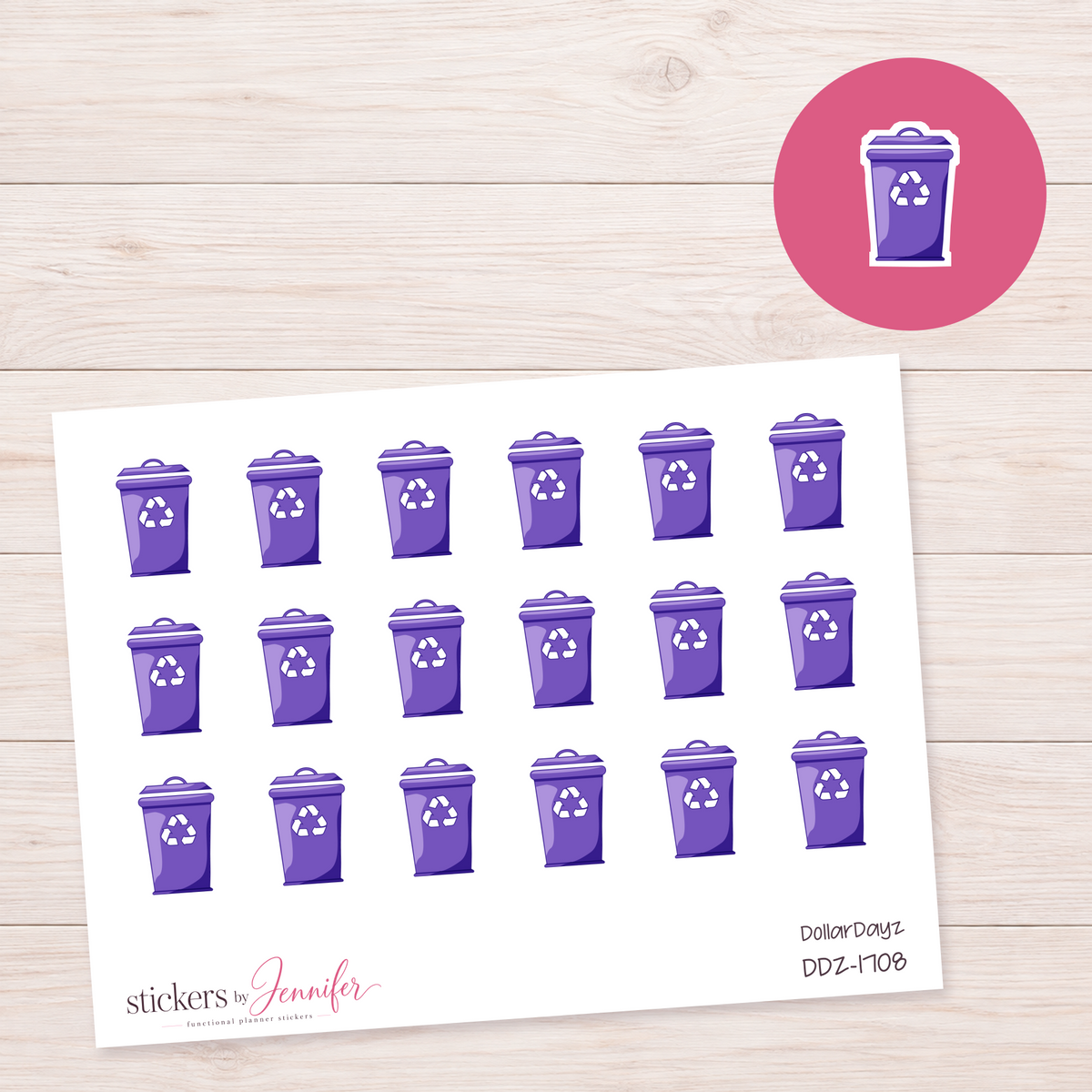 Purple Recycling Bin Planner Stickers | DDZ-1708
