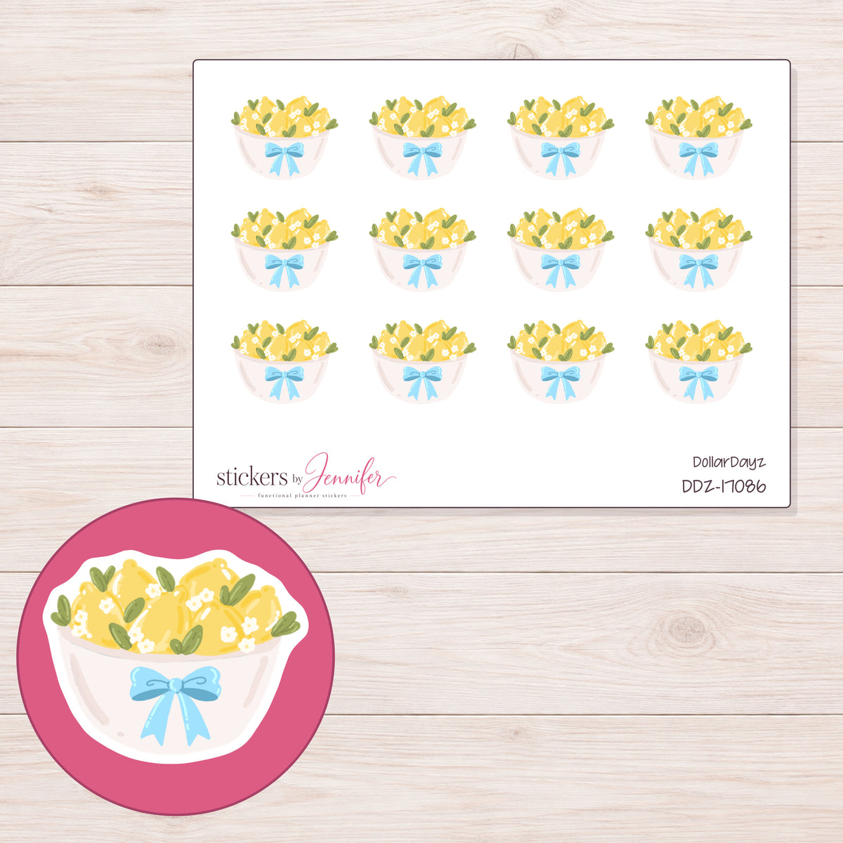DDZ-17086 planner sticker sheet with enlarged sticker detail