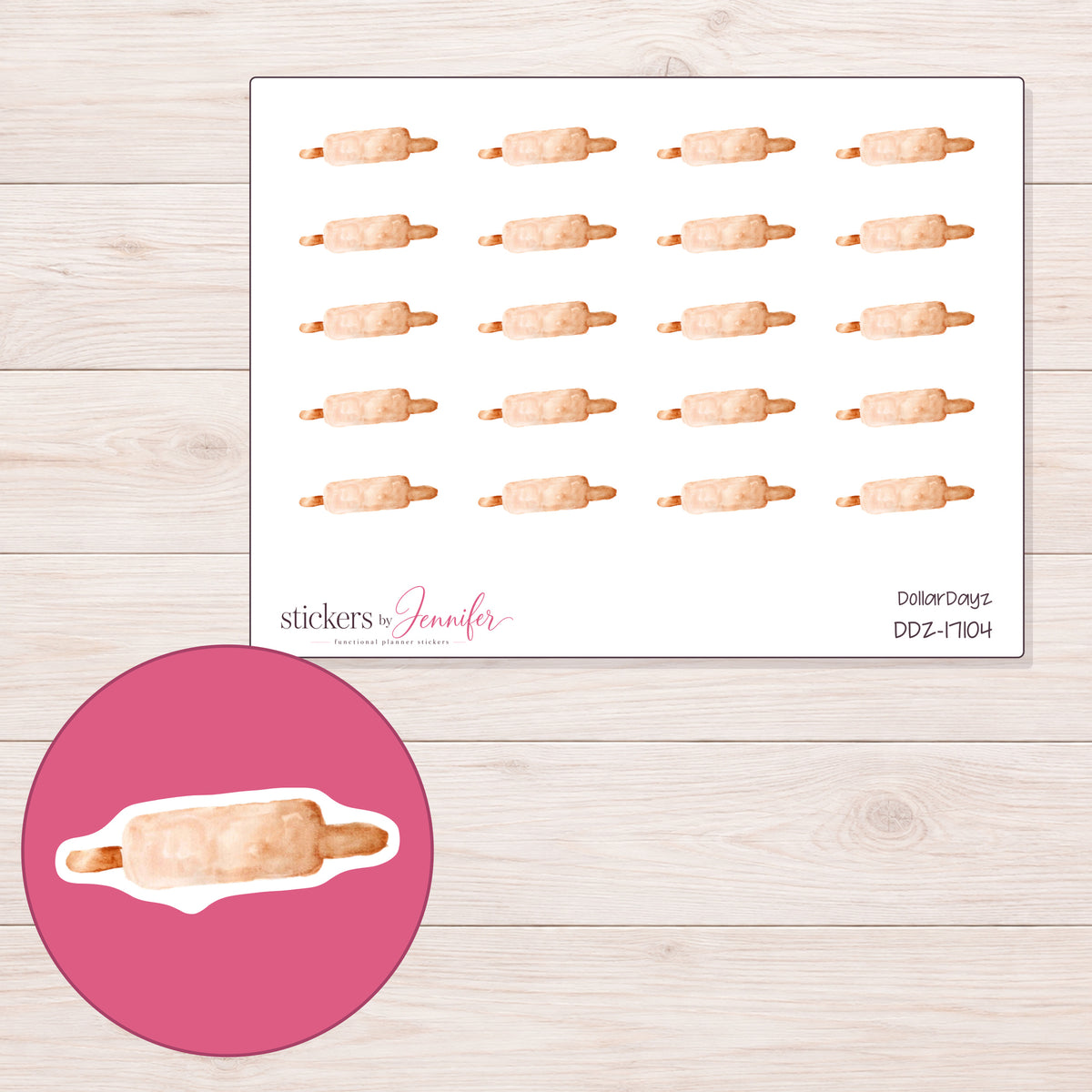 DDZ-17104 planner sticker sheet with enlarged sticker detail