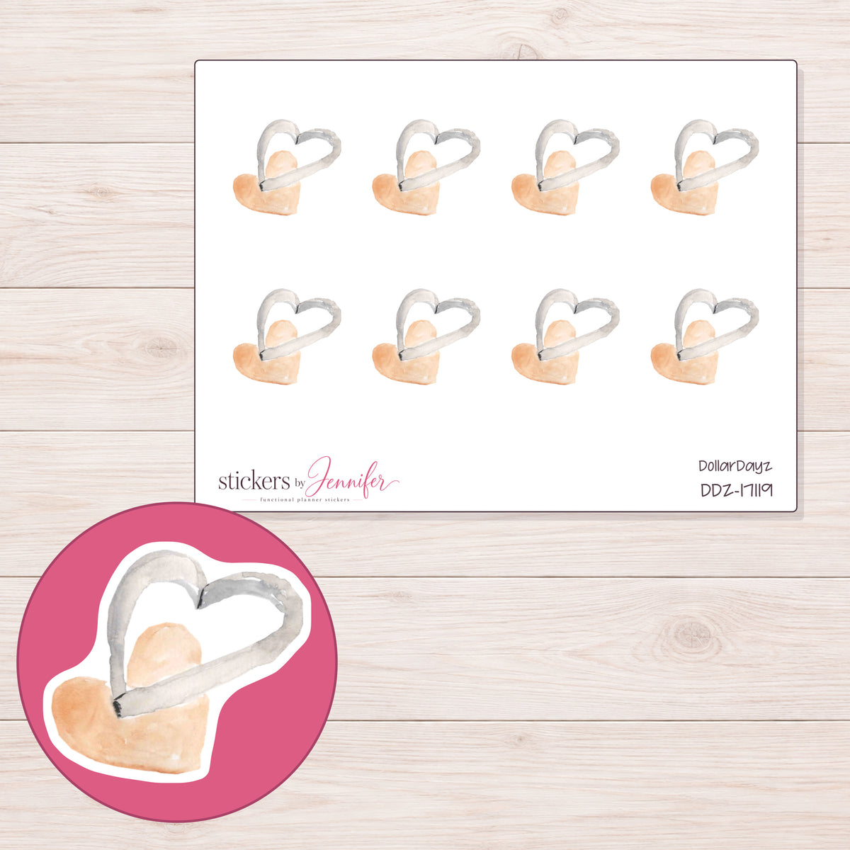 DDZ-17119 planner sticker sheet with enlarged sticker detail