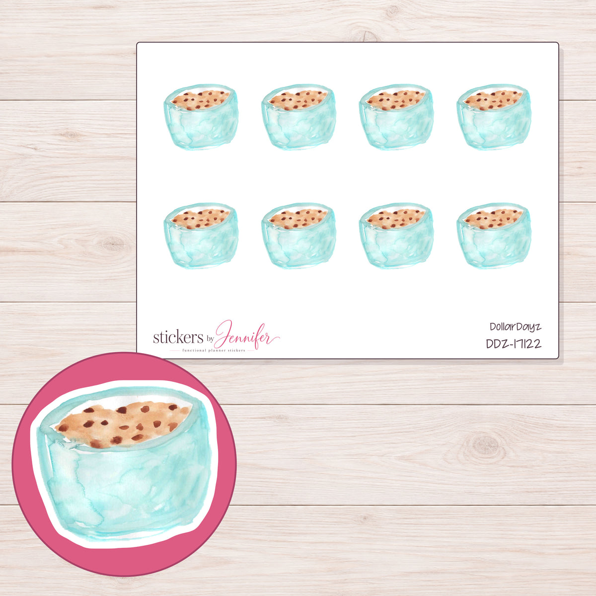 DDZ-17122 planner sticker sheet with enlarged sticker detail