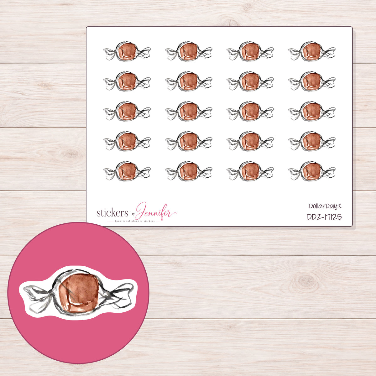 DDZ-17125 planner sticker sheet with enlarged sticker detail