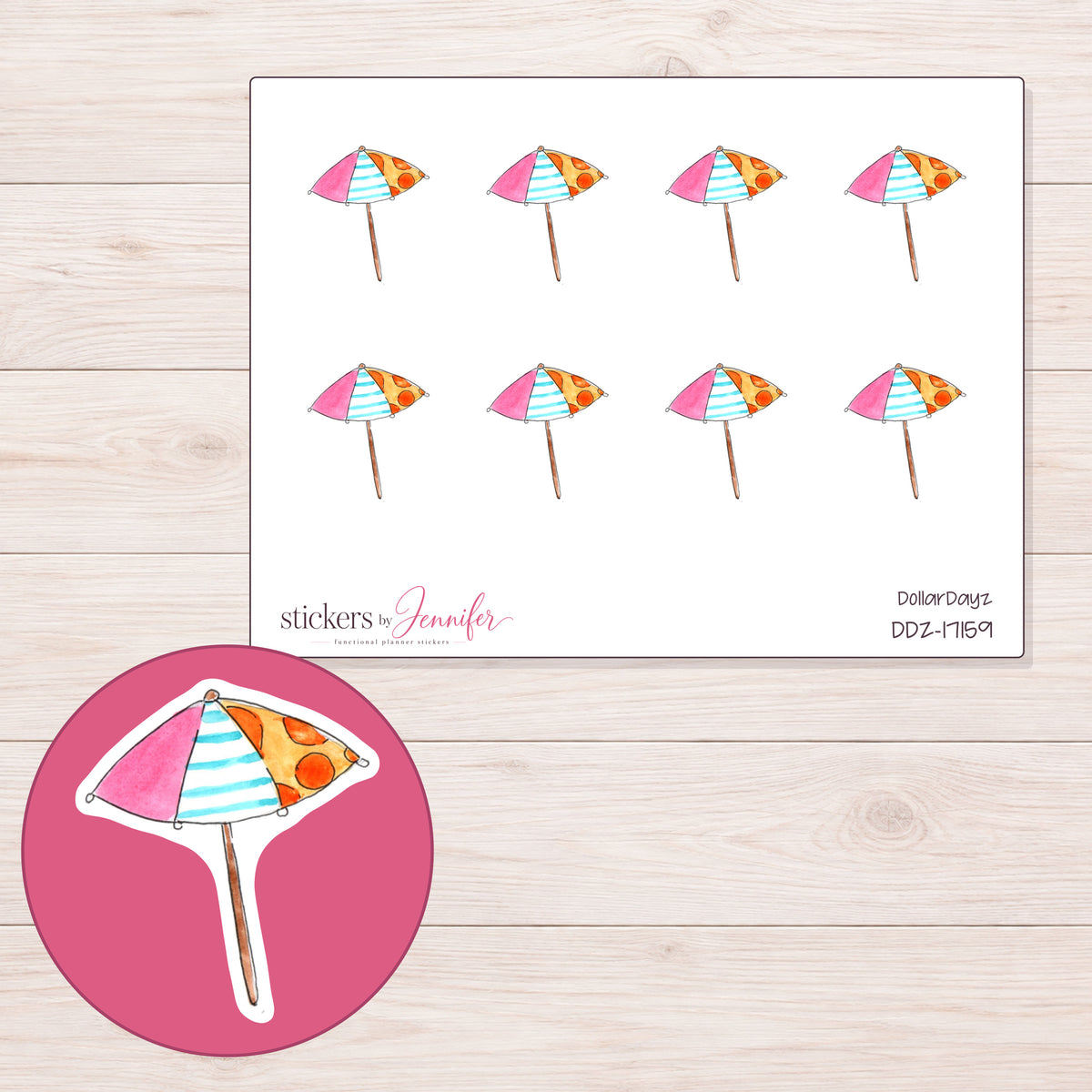 DDZ-17159 planner sticker sheet with enlarged sticker detail