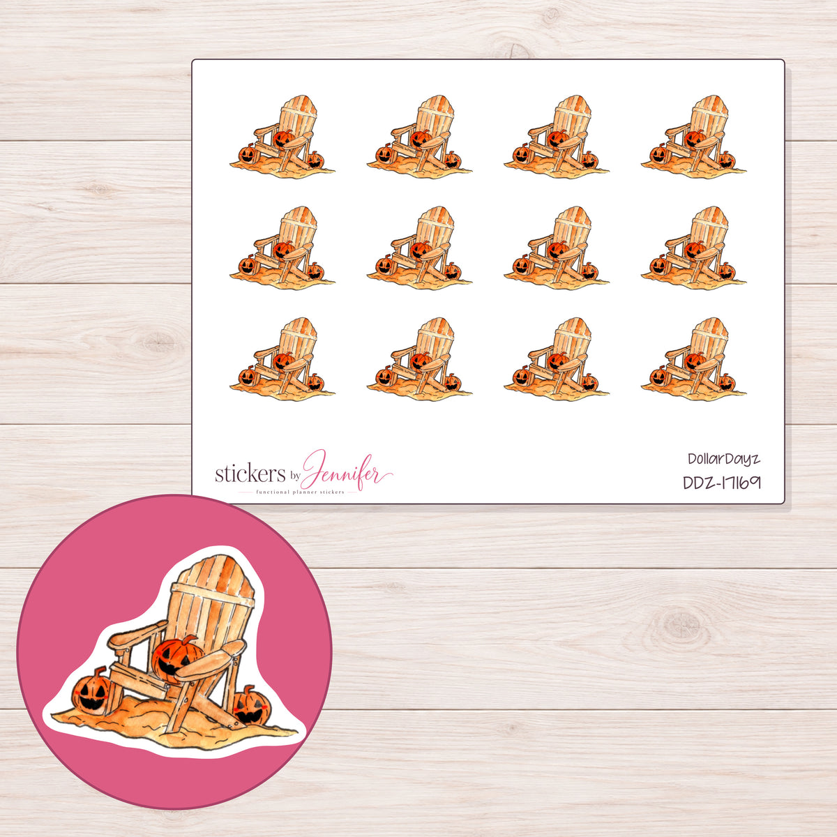 DDZ-17169 planner sticker sheet with enlarged sticker detail