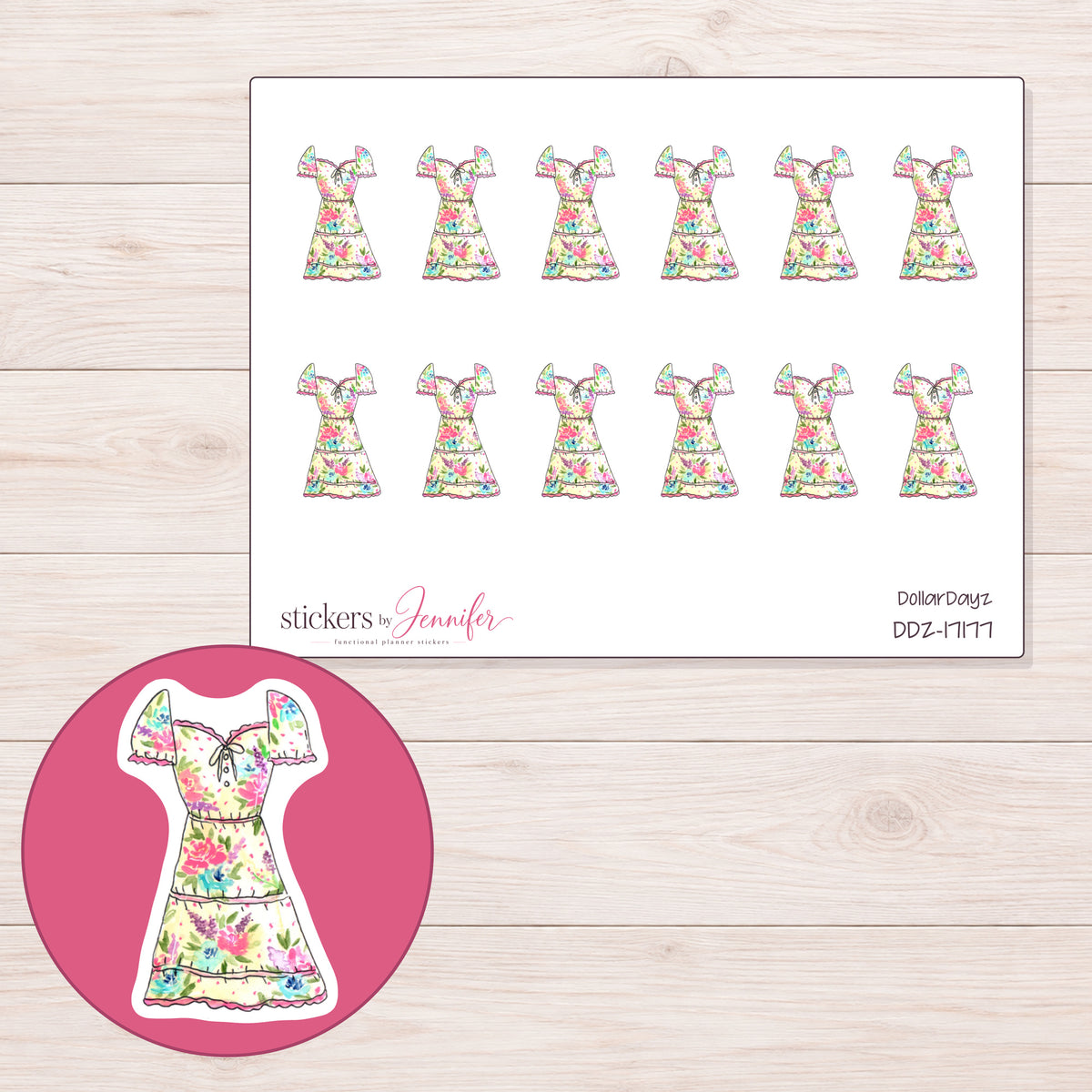 DDZ-17177 planner sticker sheet with enlarged sticker detail