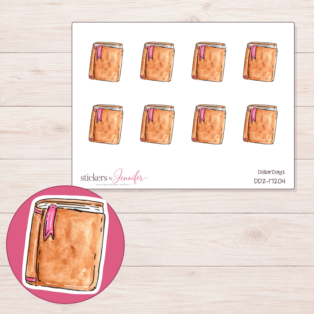 DDZ-17204 planner sticker sheet with enlarged sticker detail