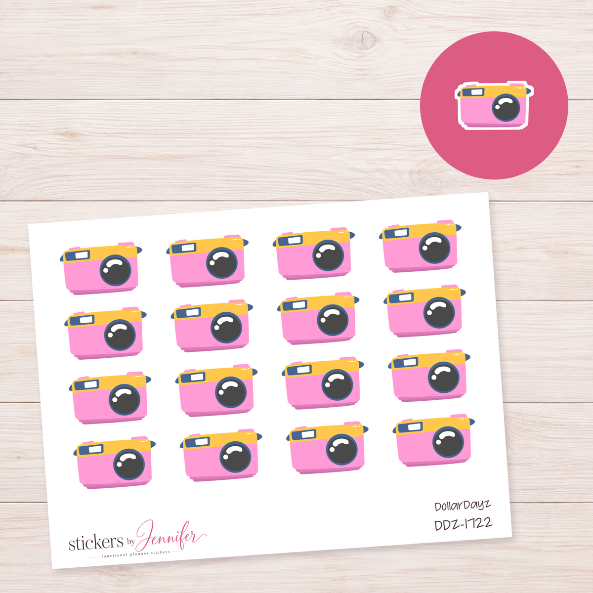 Pink and Yellow Camera Planner Stickers | DDZ-1722