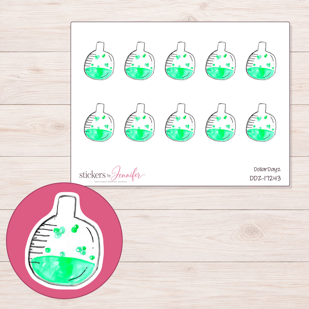 DDZ-17243 planner sticker sheet with enlarged sticker detail