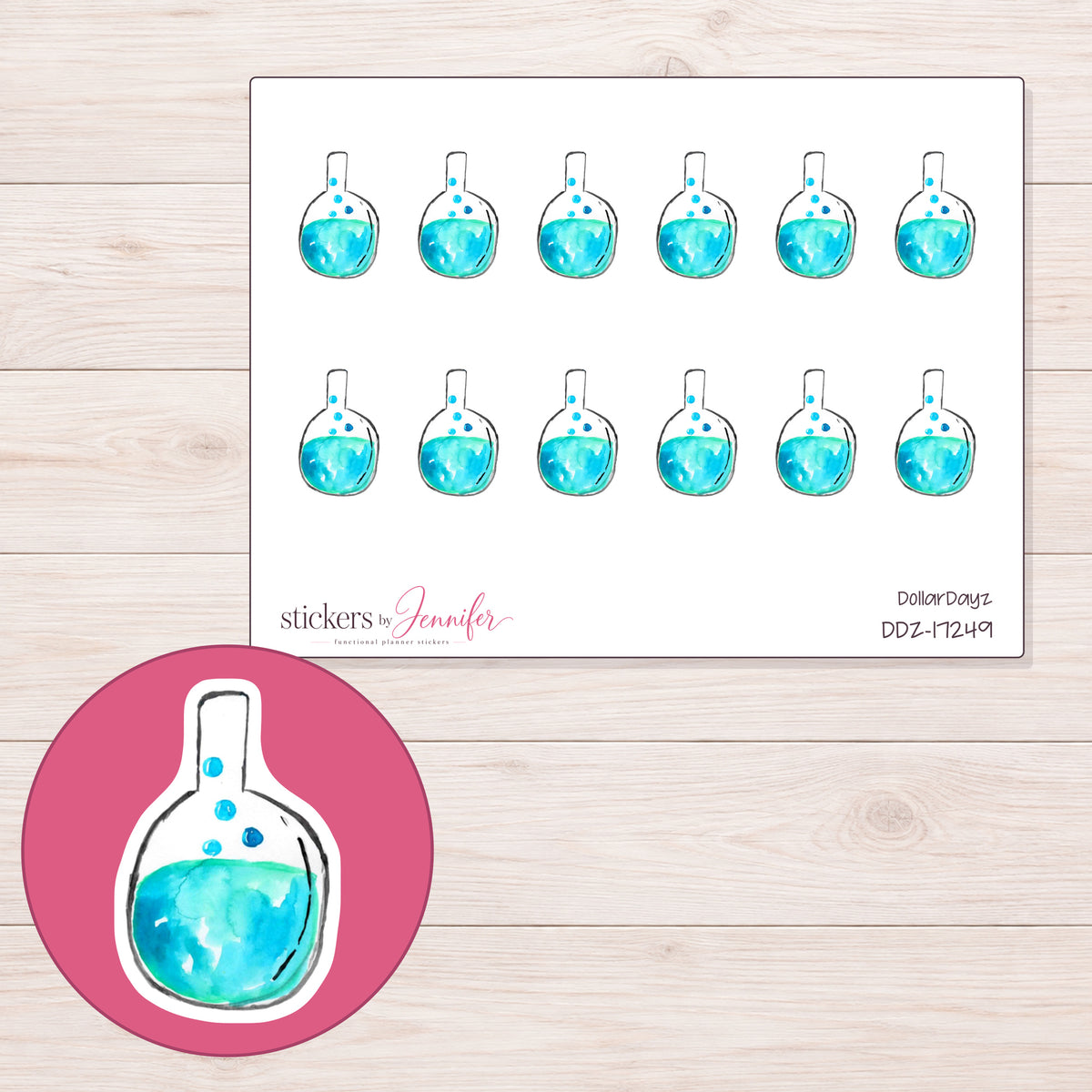DDZ-17249 planner sticker sheet with enlarged sticker detail