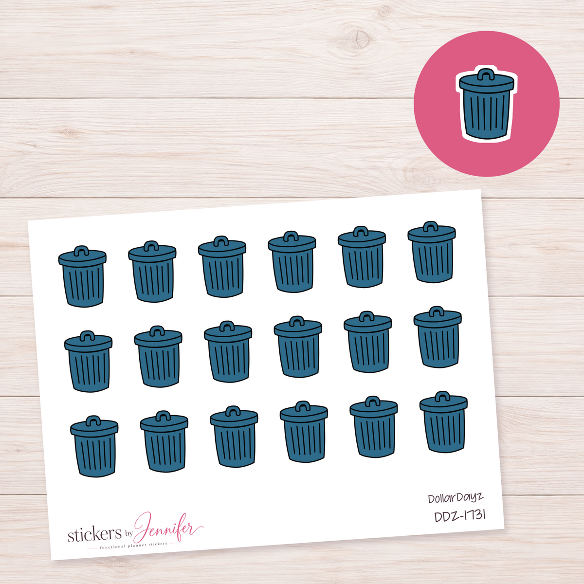 Deep Blue Trash Can Planner Stickers | DDZ-1731