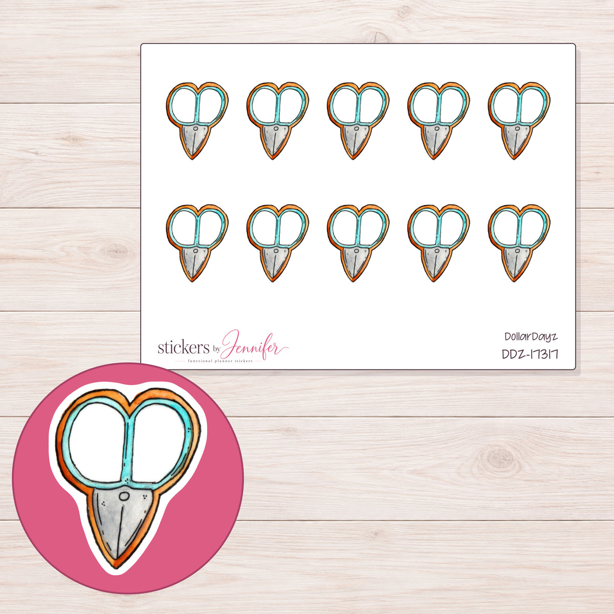 DDZ-17317 planner sticker sheet with enlarged sticker detail