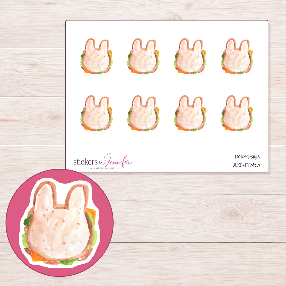 DDZ-17355 planner sticker sheet with enlarged sticker detail