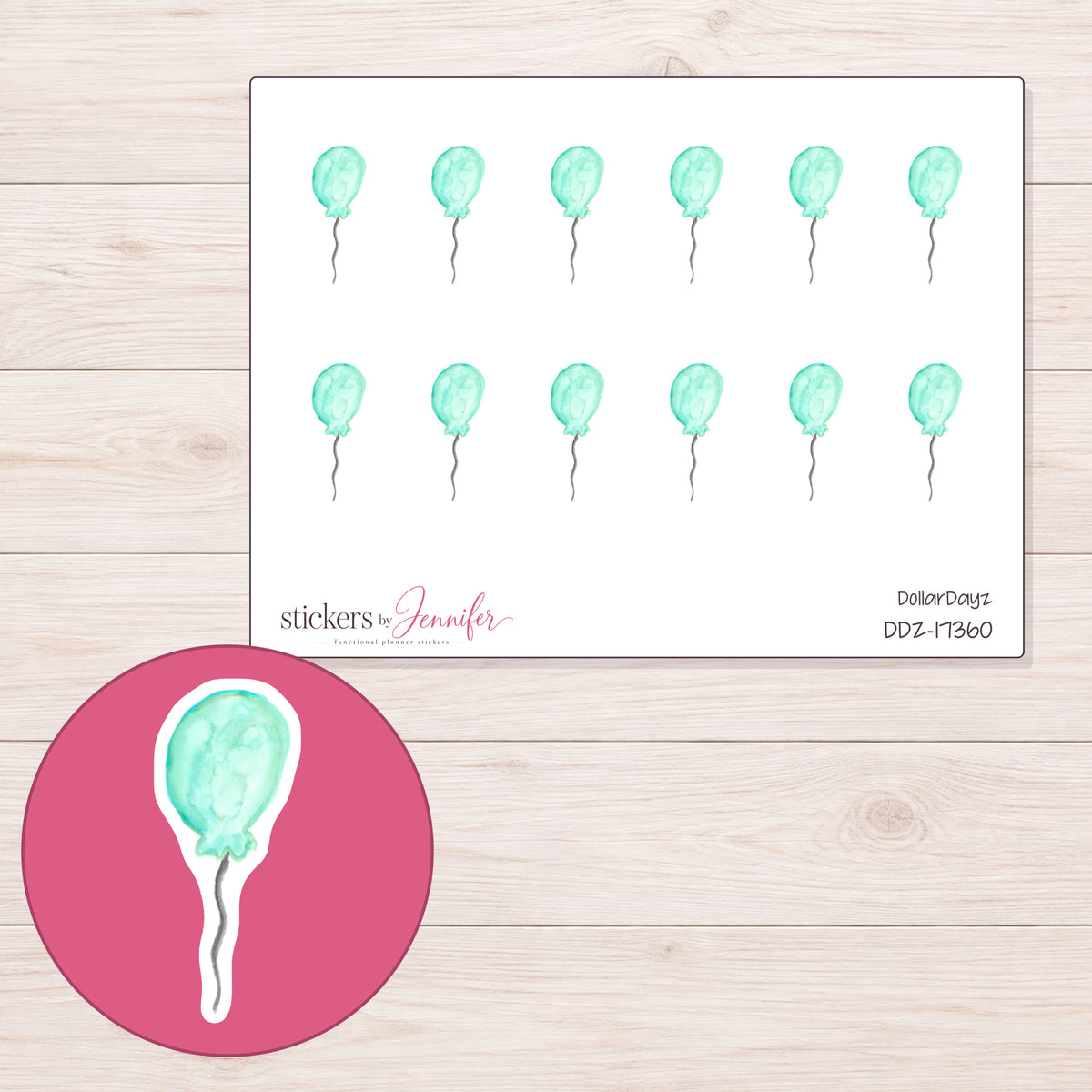 DDZ-17360 planner sticker sheet with enlarged sticker detail