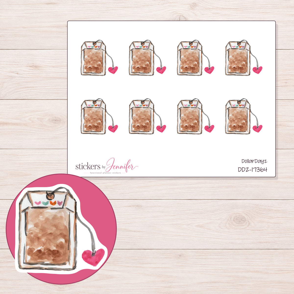 DDZ-17364 planner sticker sheet with enlarged sticker detail