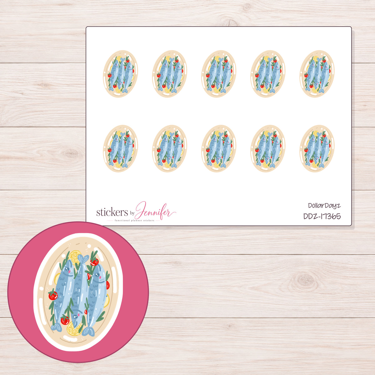 DDZ-17365 planner sticker sheet with enlarged sticker detail