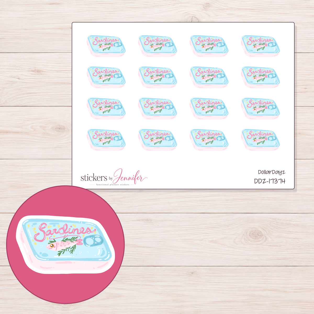 DDZ-17374 planner sticker sheet with enlarged sticker detail