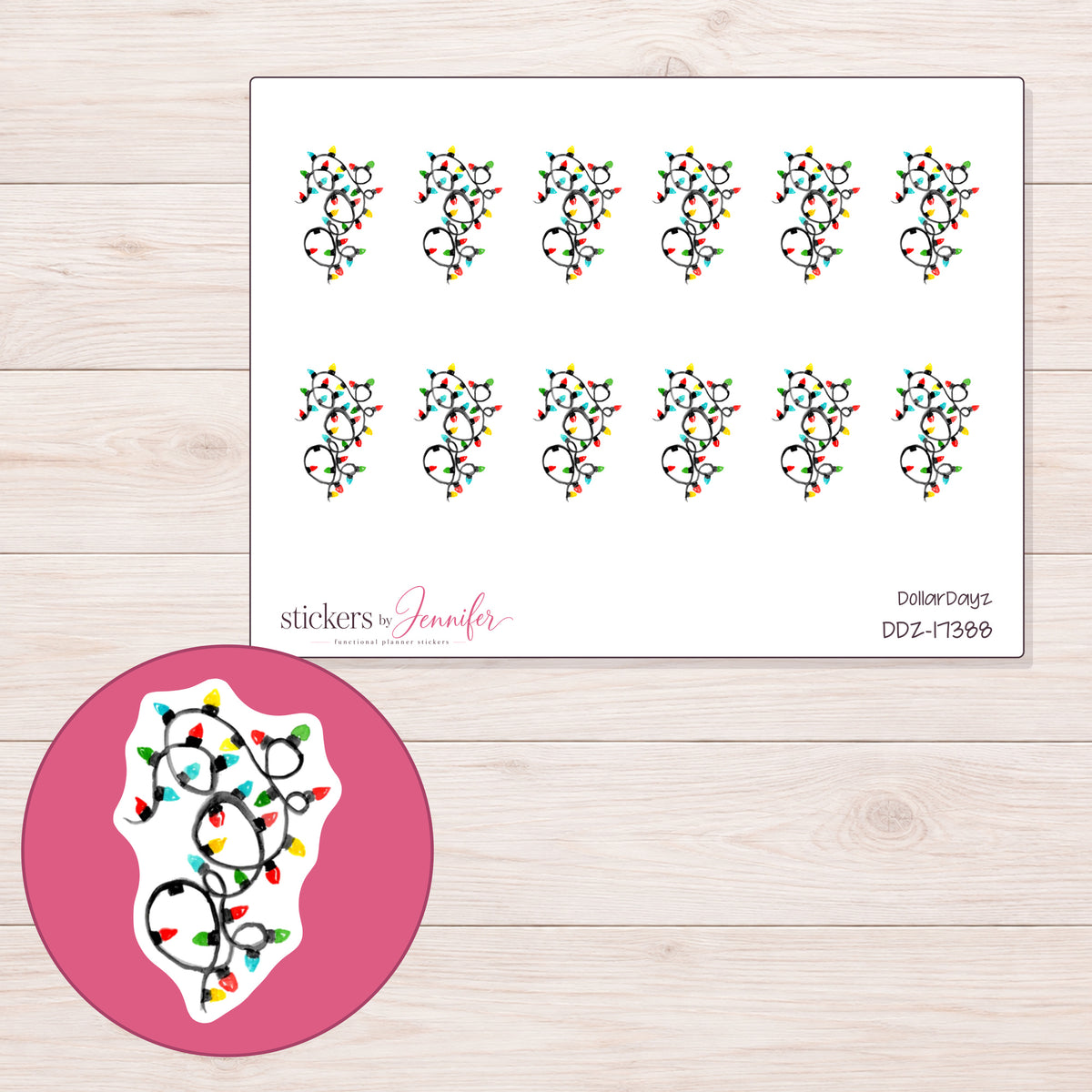 DDZ-17388 planner sticker sheet with enlarged sticker detail