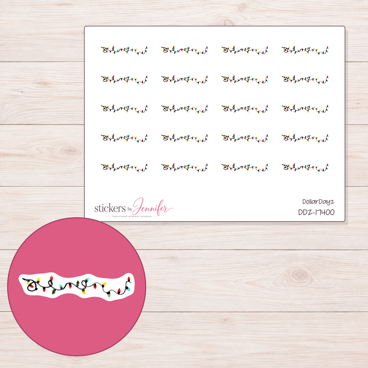 DDZ-17400 planner sticker sheet with enlarged sticker detail