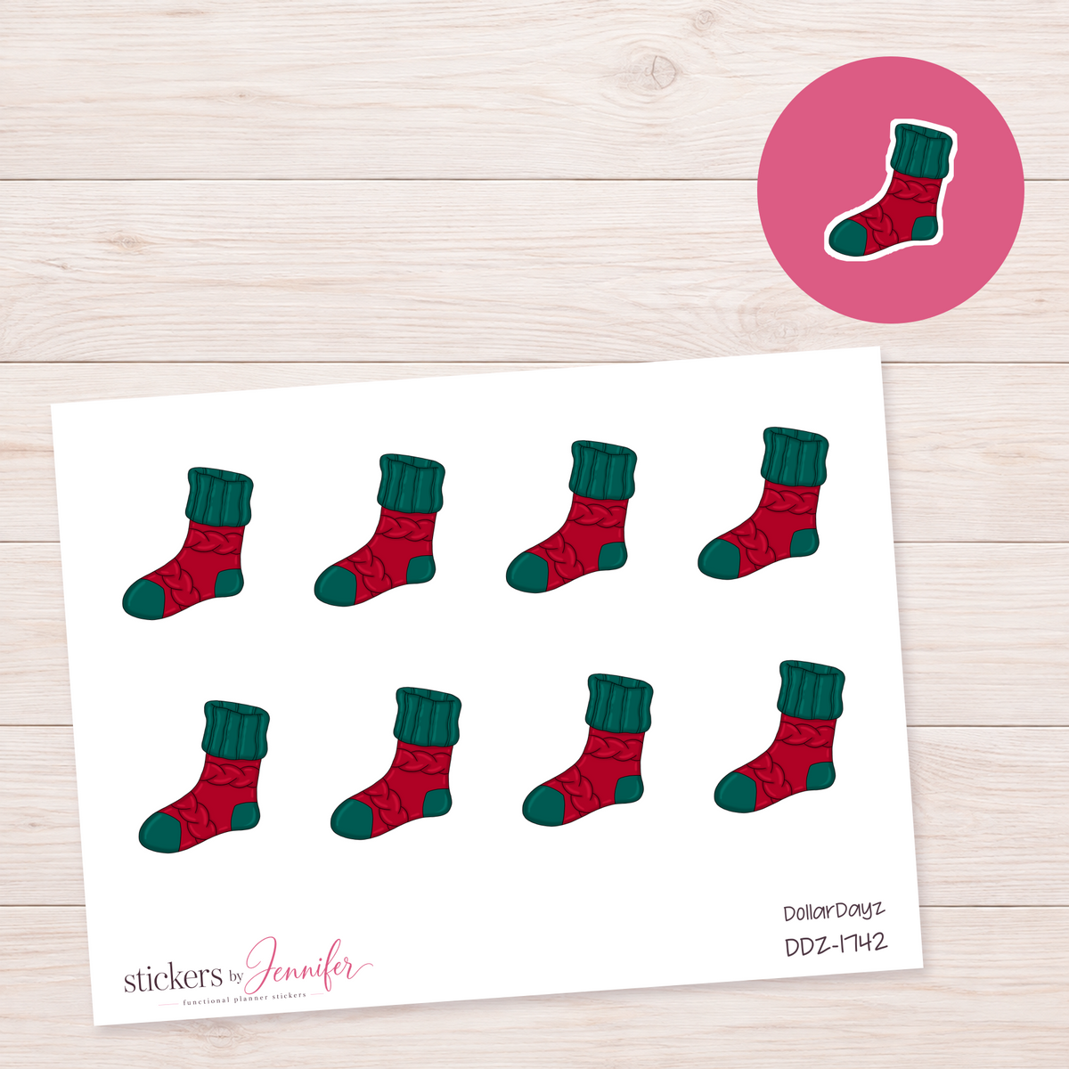 Red and Green Sock Planner Stickers | DDZ-1742