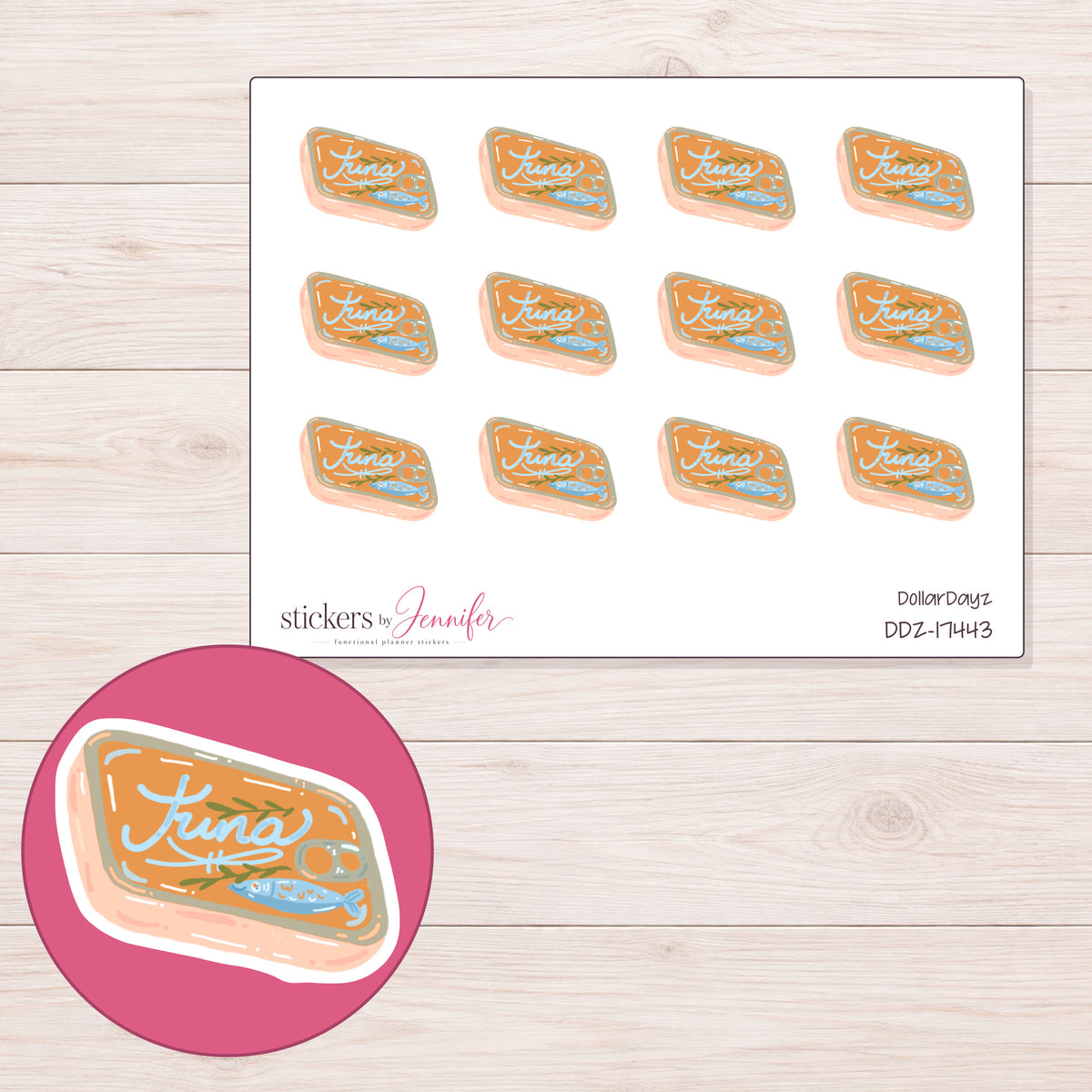 DDZ-17443 planner sticker sheet with enlarged sticker detail