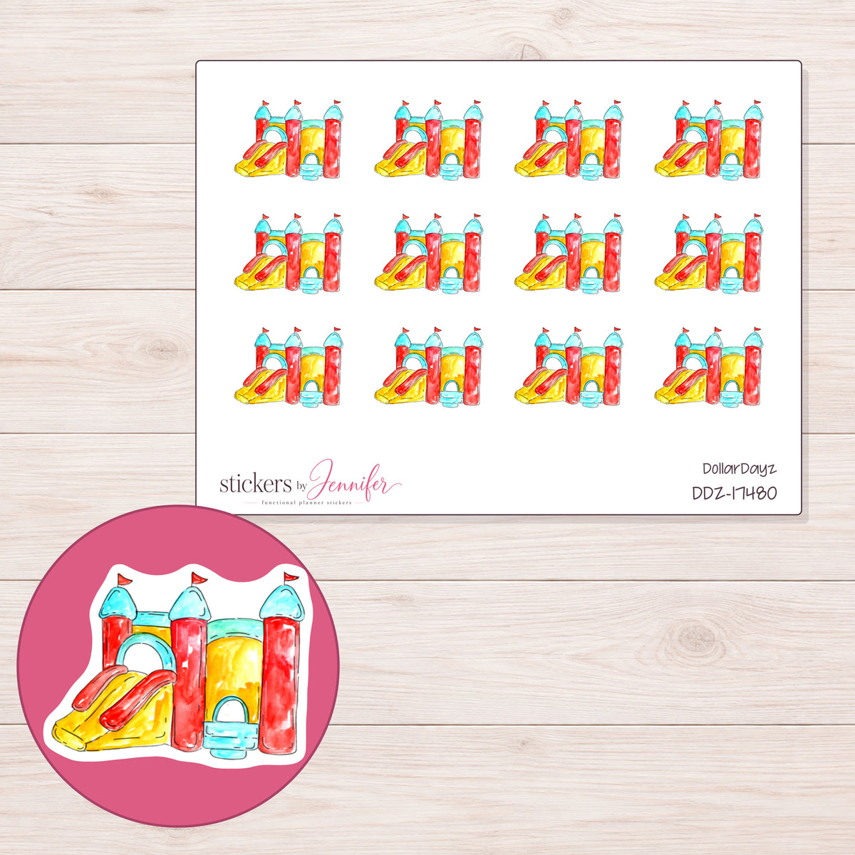 DDZ-17480 planner sticker sheet with enlarged sticker detail
