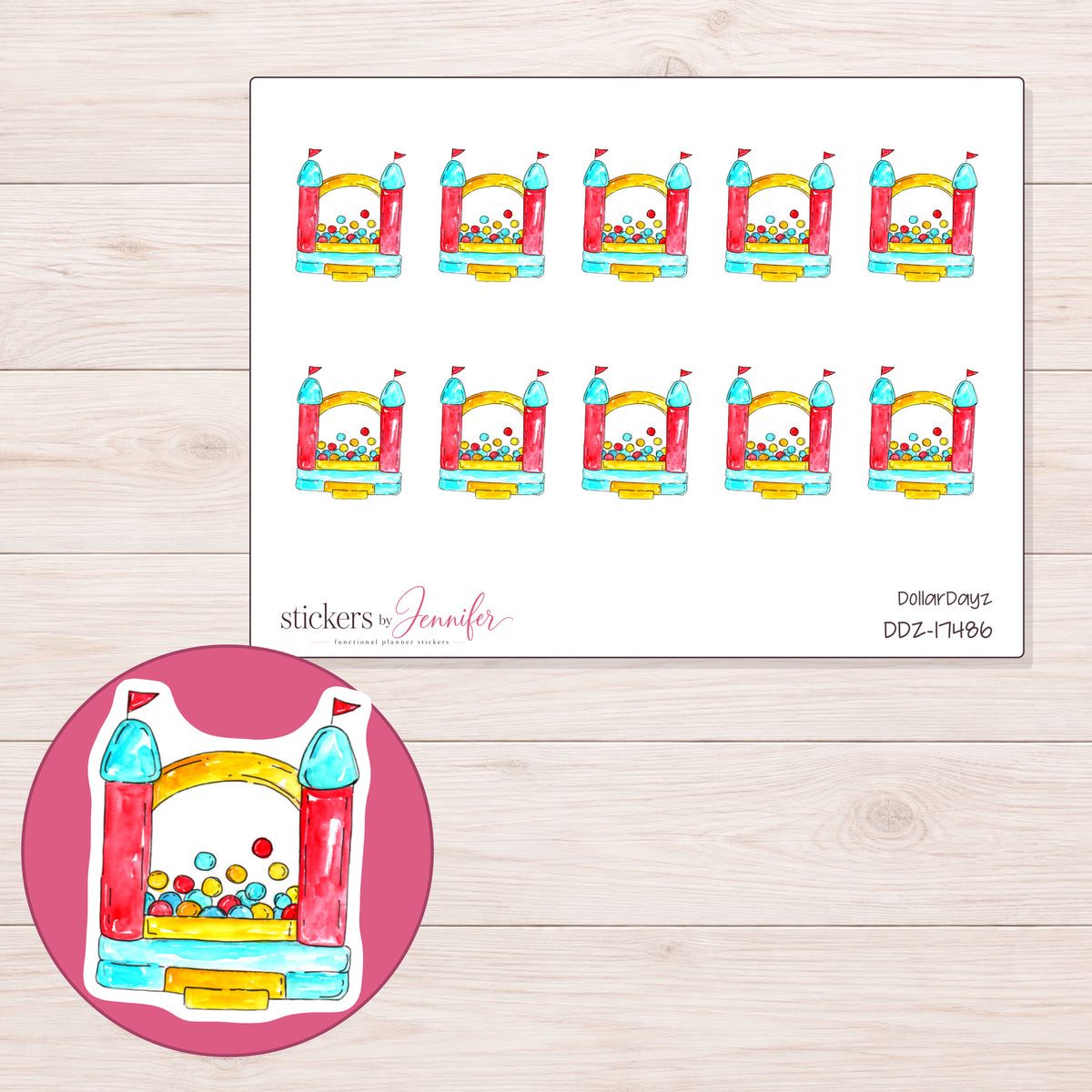 DDZ-17486 planner sticker sheet with enlarged sticker detail