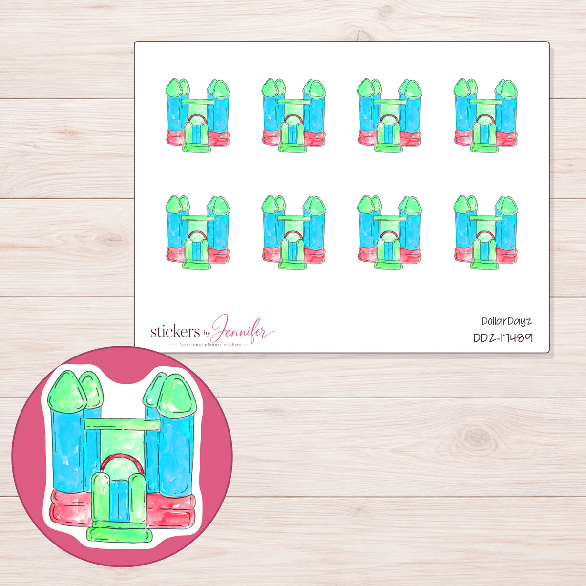 DDZ-17489 planner sticker sheet with enlarged sticker detail
