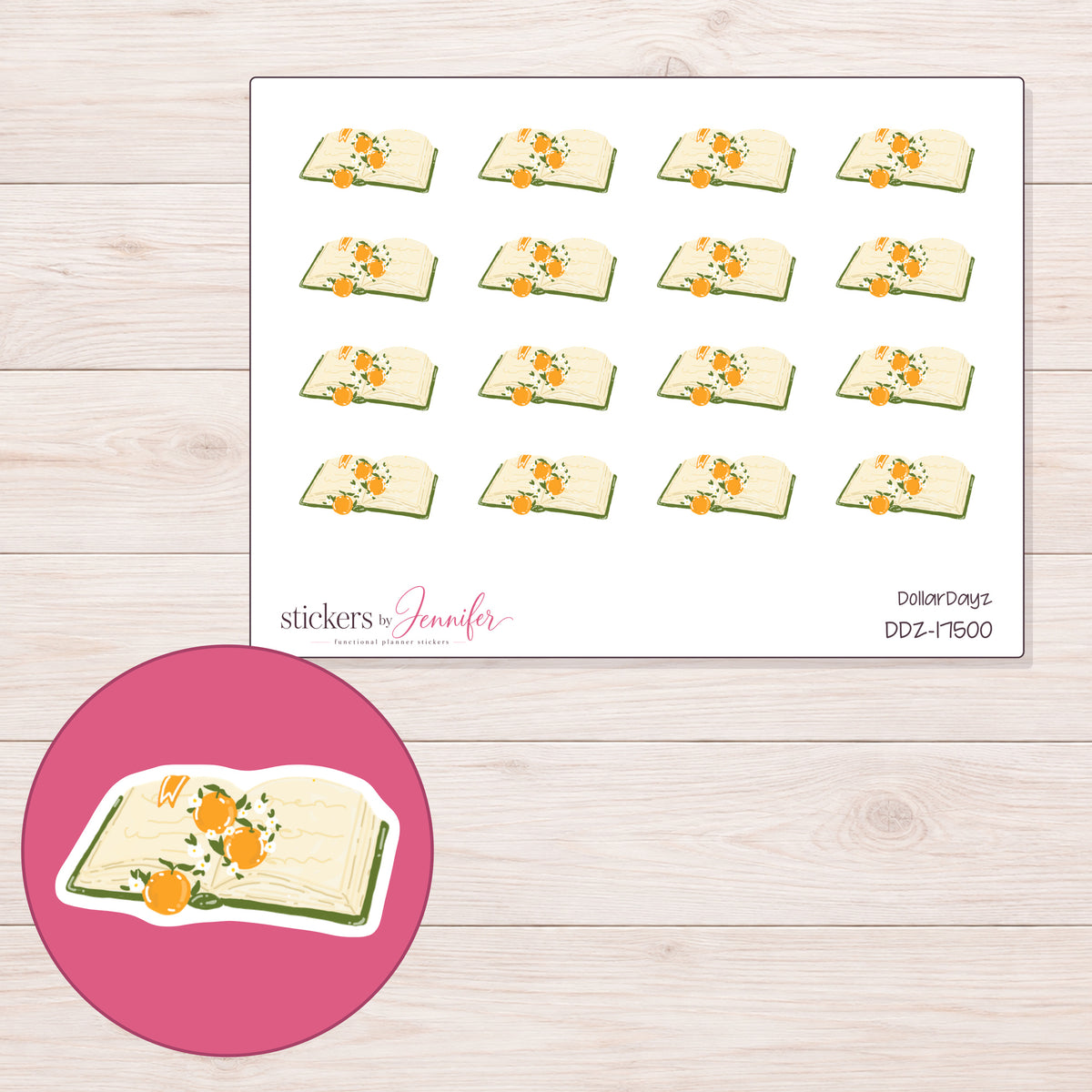DDZ-17500 planner sticker sheet with enlarged sticker detail