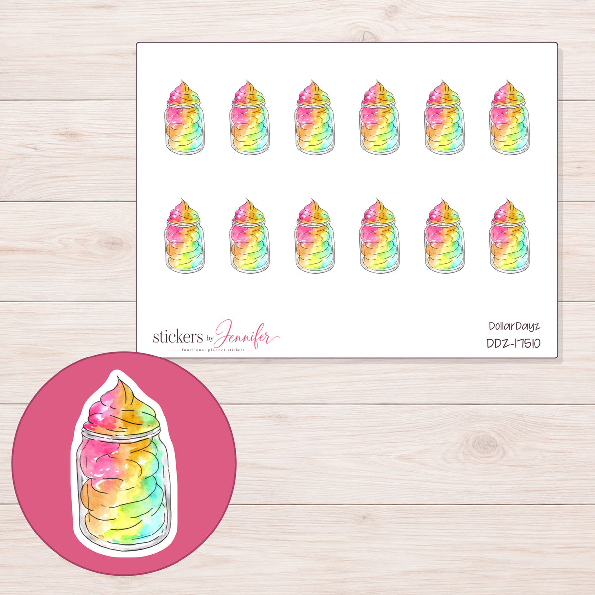 DDZ-17510 planner sticker sheet with enlarged sticker detail