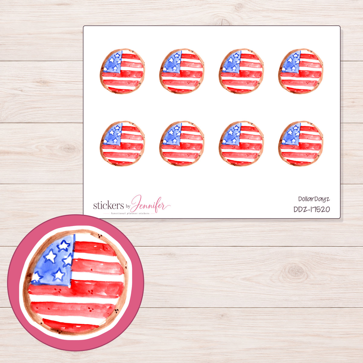 DDZ-17520 planner sticker sheet with enlarged sticker detail