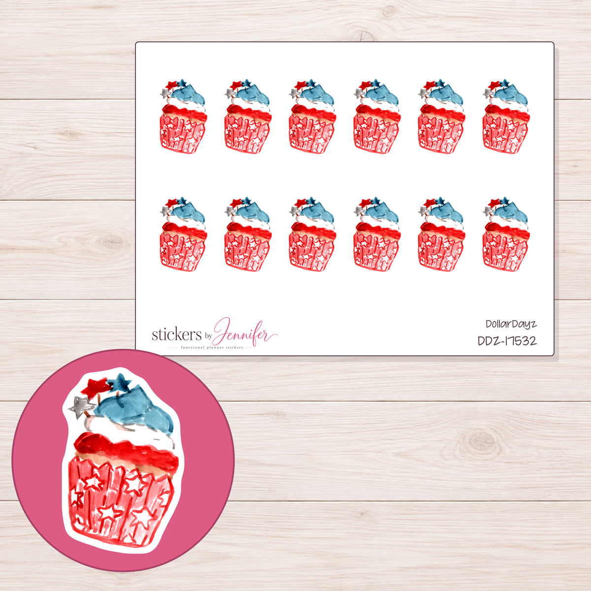 DDZ-17532 planner sticker sheet with enlarged sticker detail