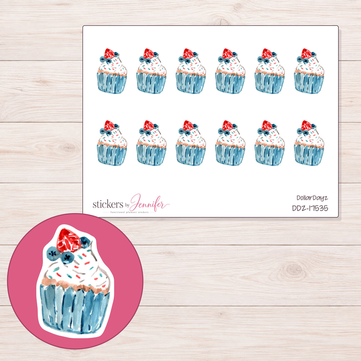 DDZ-17535 planner sticker sheet with enlarged sticker detail