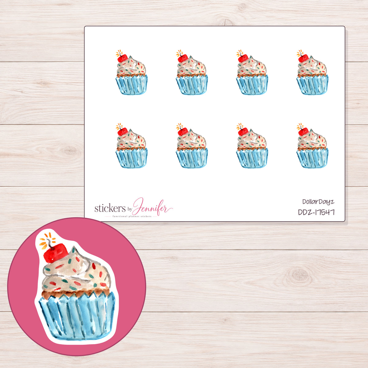 DDZ-17547 planner sticker sheet with enlarged sticker detail