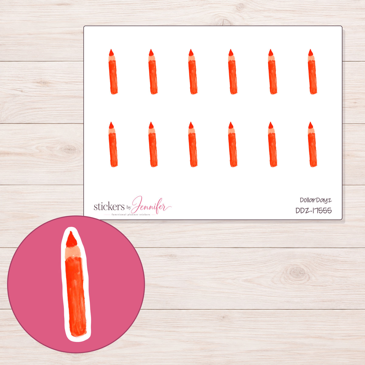 DDZ-17555 planner sticker sheet with enlarged sticker detail