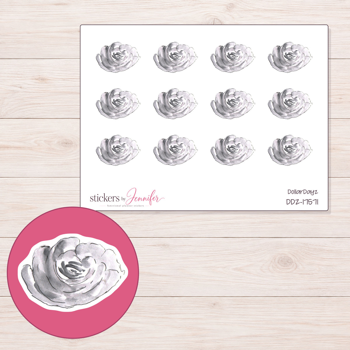 DDZ-17571 planner sticker sheet with enlarged sticker detail