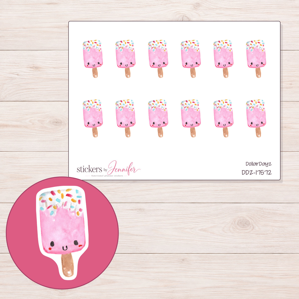 DDZ-17572 planner sticker sheet with enlarged sticker detail