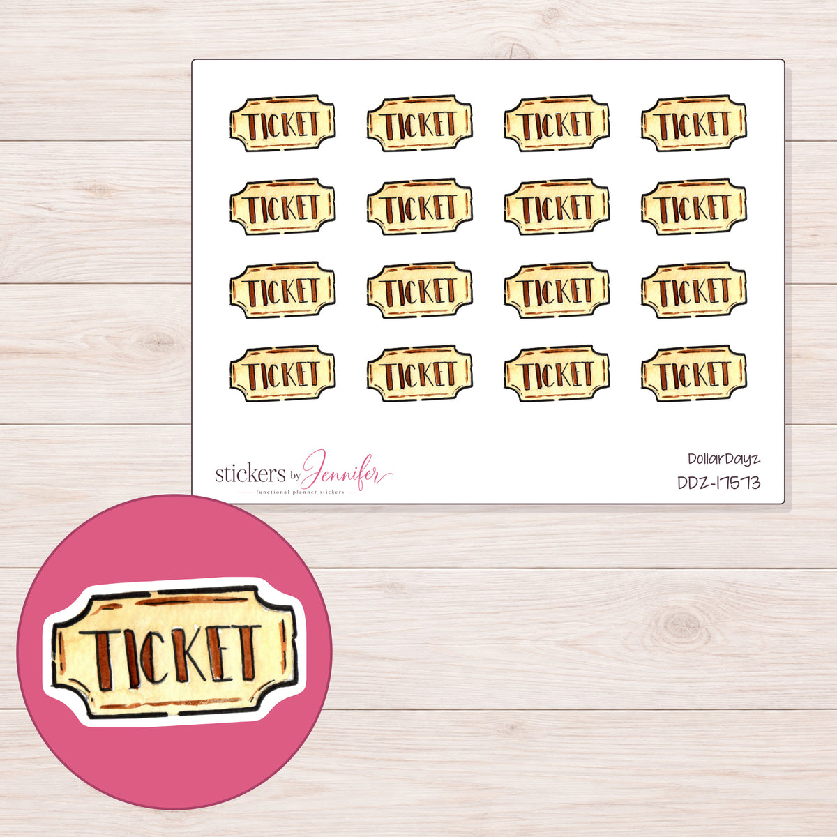 DDZ-17573 planner sticker sheet with enlarged sticker detail