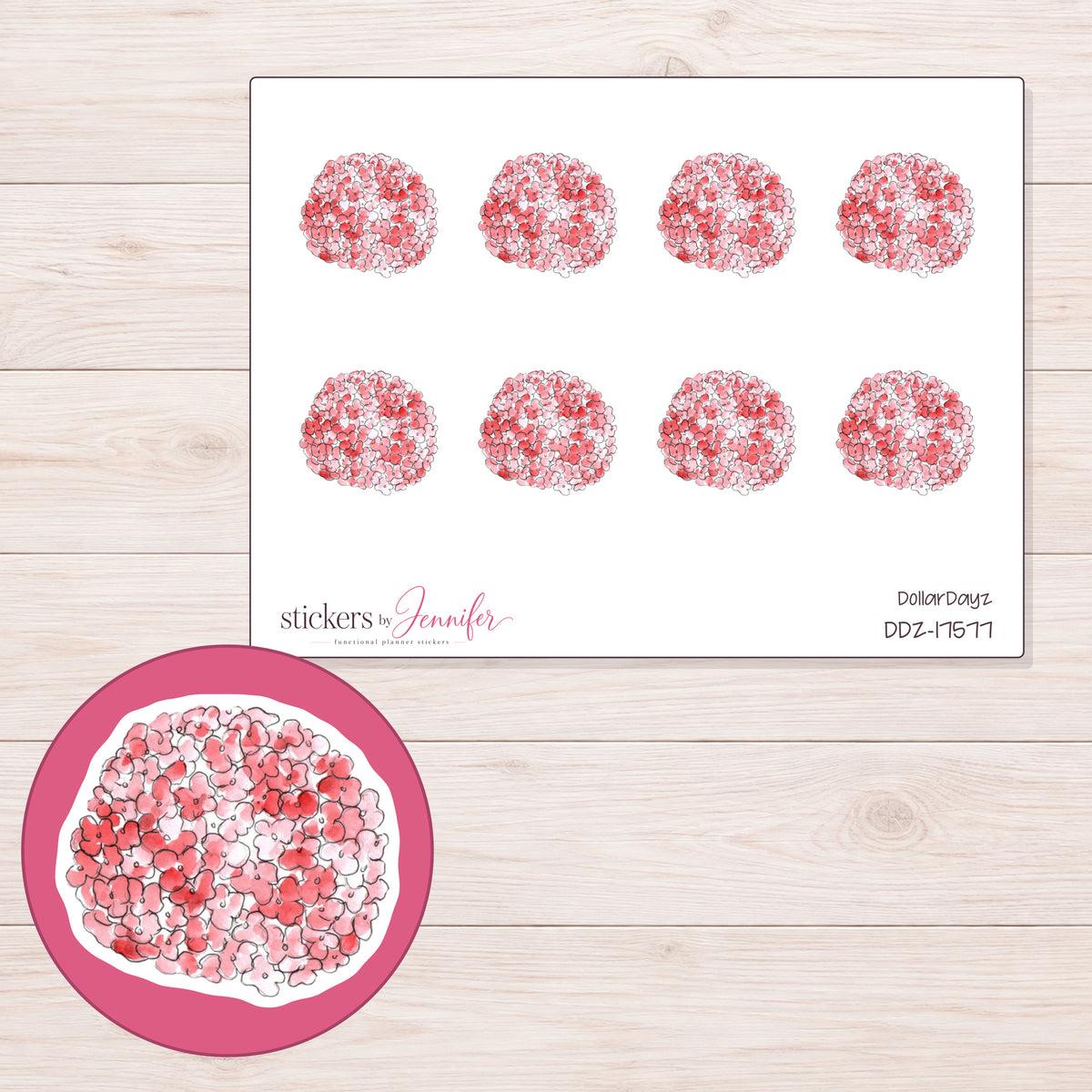 DDZ-17577 planner sticker sheet with enlarged sticker detail