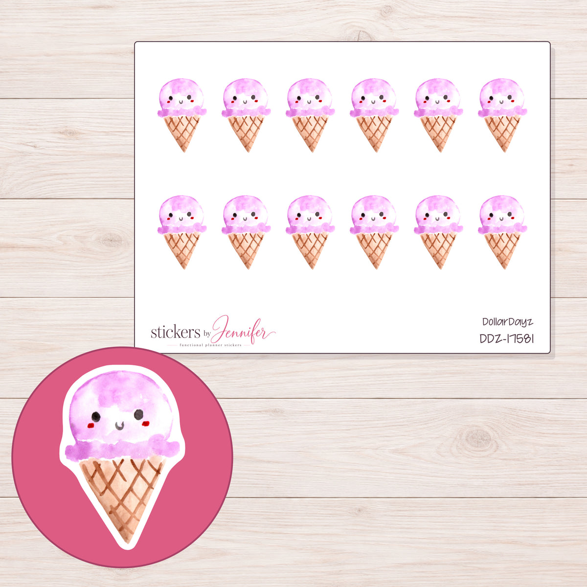 DDZ-17581 planner sticker sheet with enlarged sticker detail