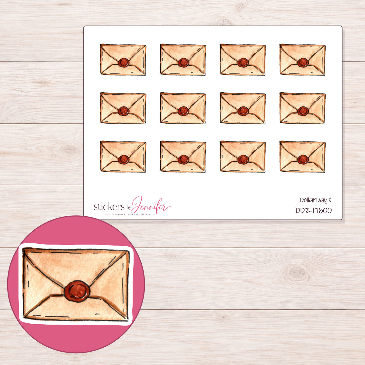 DDZ-17600 planner sticker sheet with enlarged sticker detail