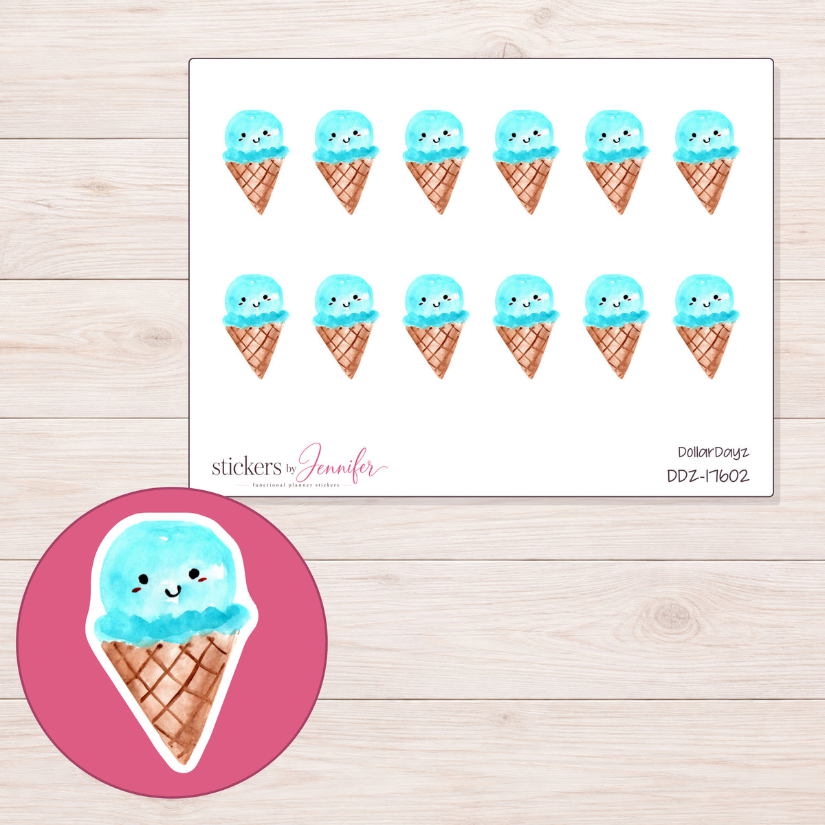 DDZ-17602 planner sticker sheet with enlarged sticker detail