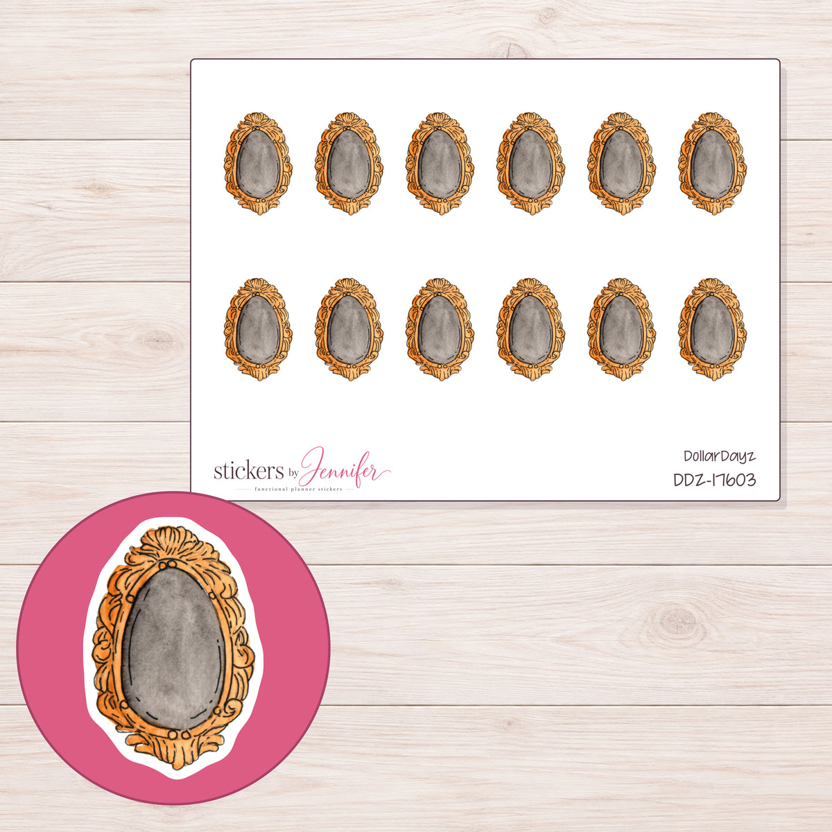 DDZ-17603 planner sticker sheet with enlarged sticker detail