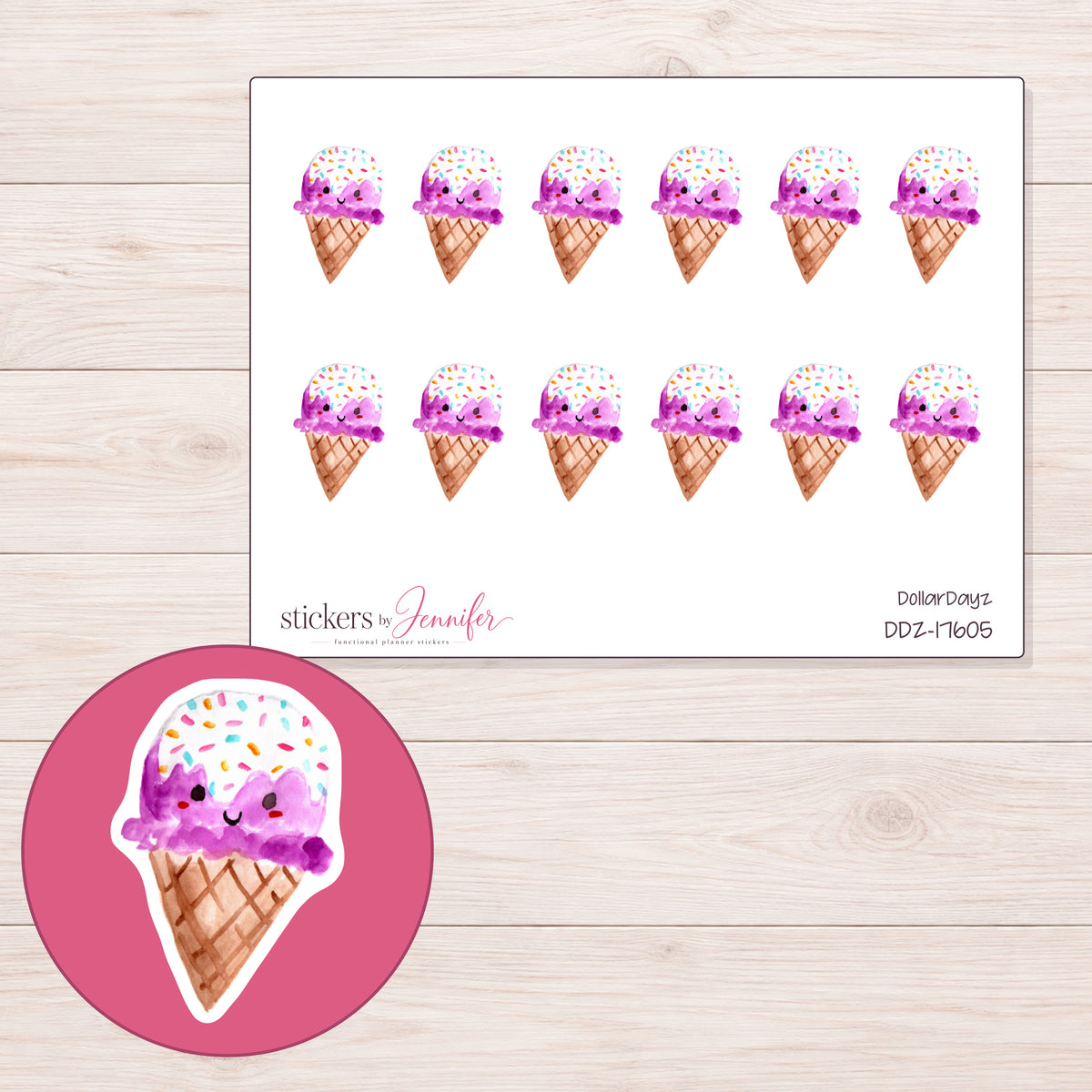 DDZ-17605 planner sticker sheet with enlarged sticker detail